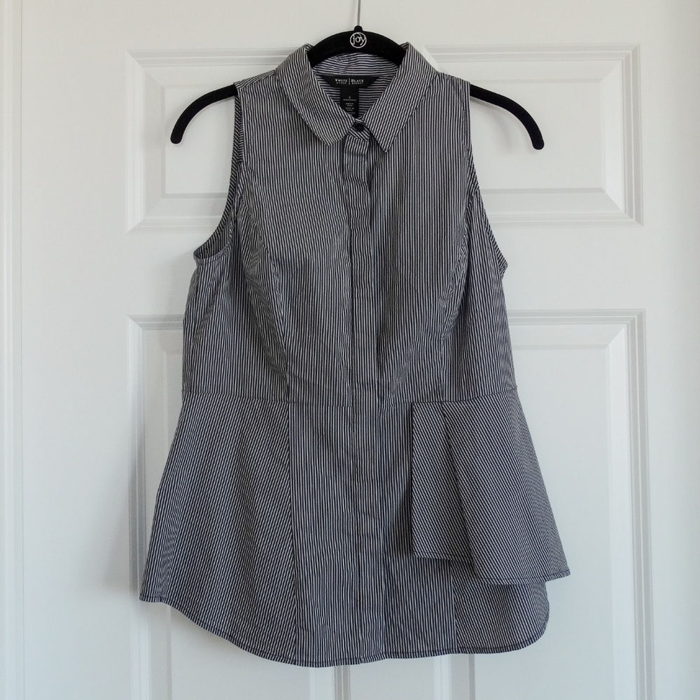 NWOT White House Striped Sleeveless Collar Top - Picture 5 of 8